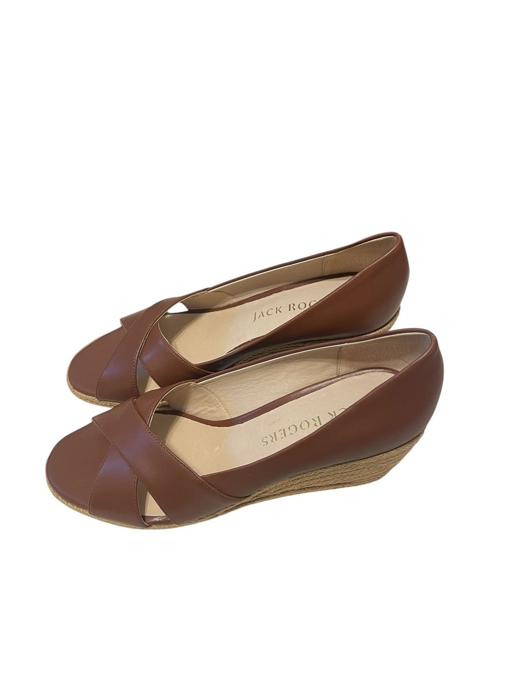 Jack Rogers Brown Leather Crisscross Wedge Espadrille Sandal Preppy sz 9 NIB - Picture 8 of 11